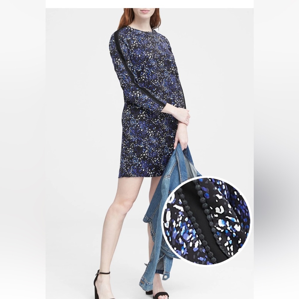 Banana‎ Republic Navy and Black   Dress w/ detailed arms- worn once. 109 retail